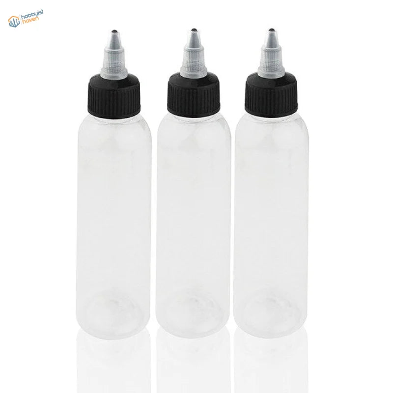 30 60 120 ml paint mixing bottles with steel mixing ball clear plastic black caps silver nozzles