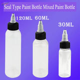 30/60/120ml paint mixing bottles with steel mixing ball, clear dropper caps