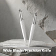 Two white geeHobby precision pen knives with silver replacement blades and ergonomic handles for scale modeling tools