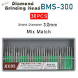 30Pcs 3mm shank diamond grinding heads in clear case, 24 models