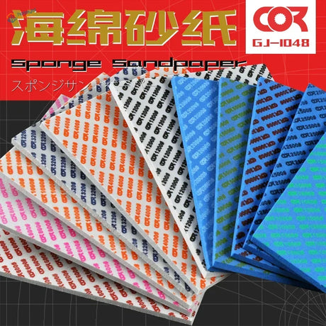 Colorful sanding sponges #320-5000 in pink, white, blue, green with grit numbers