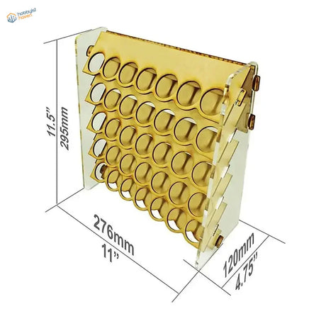 Clear 35-slot paint storage rack with gold-toned acrylic slots