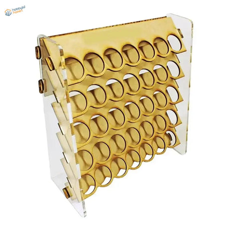 Modern gold-accented 35 slots paint storage rack with tiered design