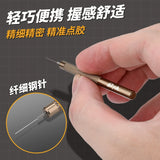 Precision glue dispensing stick with gold applicator and fine steel needle