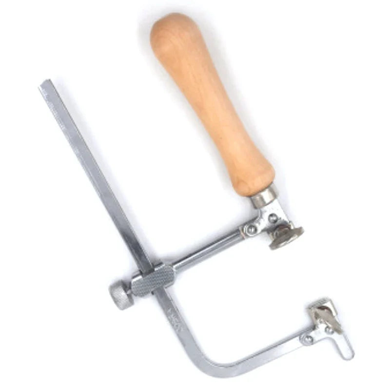 Adjustable wire saw with handcrafted wooden handle silver metal frame and medium-tooth blades rated kit includes 12 blades