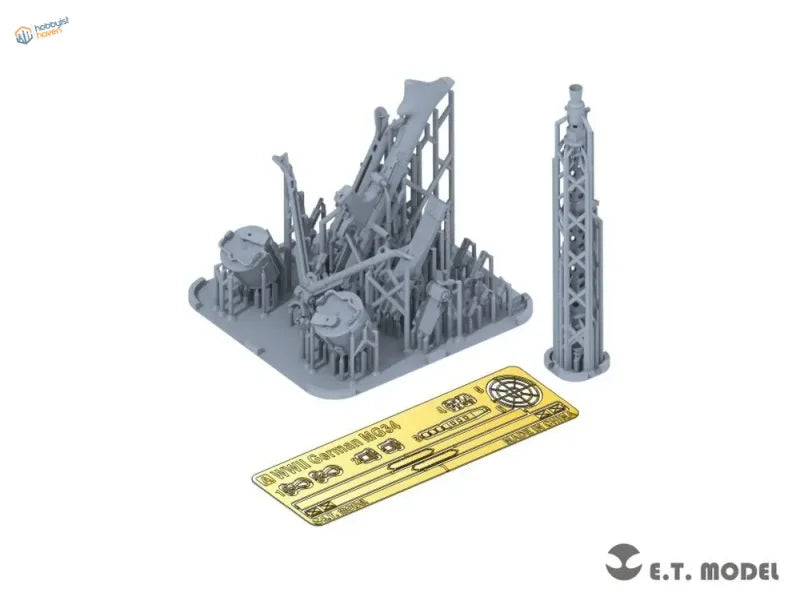 Gray plastic 1/16 German WWII MG34 machinegun model kit with tower and sheet