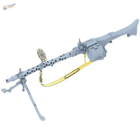 Gray 3D-printed 1/16 German WWII MG34 machinegun model with gold parts