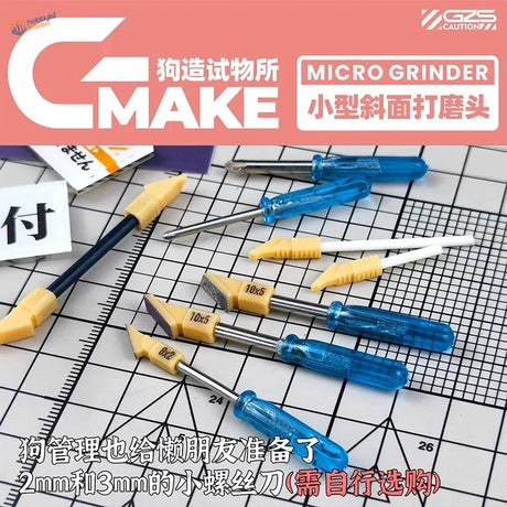 Gzs printed bevel sanding heads with blue handles, yellow tips