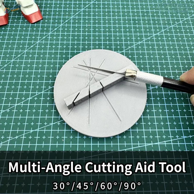 3D-printed multi-angle cutting aid with 30/45/60/90 degree slots for precision hobby tool