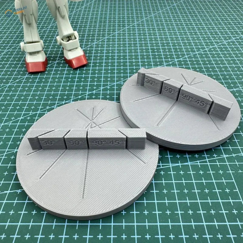 Gray 3D-printed circular protractor cutting aid with degree markings