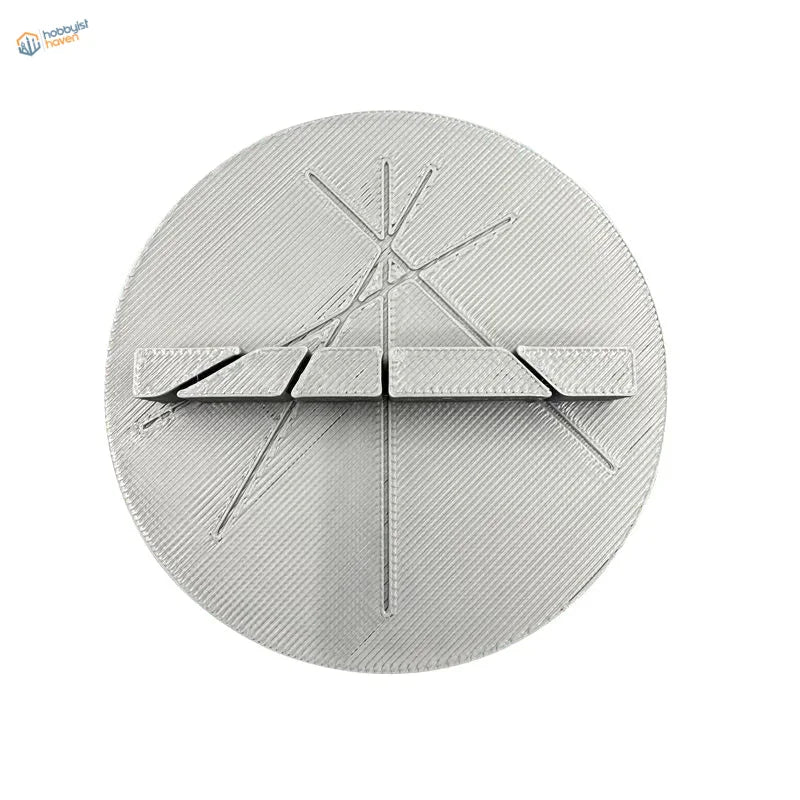Silver 3D-printed precision hobby cutting aid clock with geometric texture