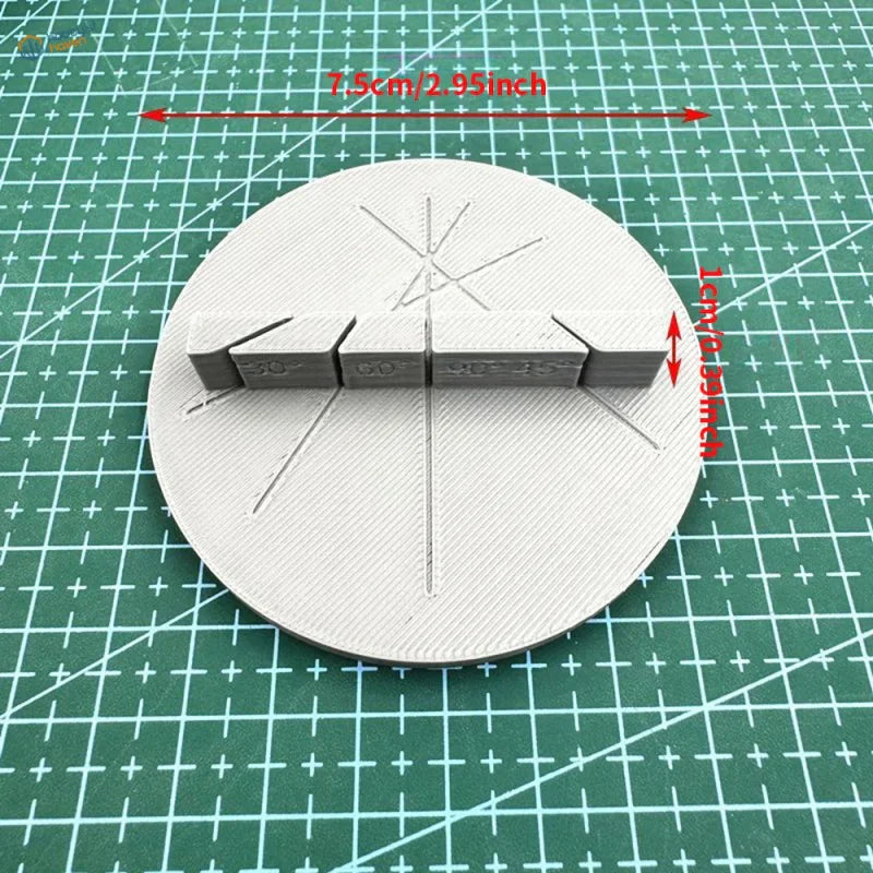 Gray 3D-printed circular base of 3D-printed multi-angle cutting aid with three rectangular magnetic segments
