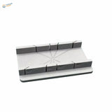 3D-printed cutting jig with gray plastic miter saw guide and 30 45 60 90 degree angles