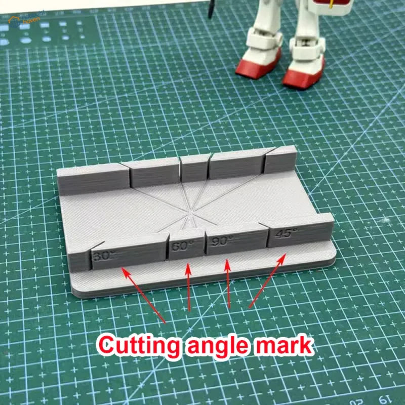 Gray 3D-printed multi-angle cutting jig with 30 60 90 45 degree marks