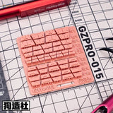 Pink GZPro-015 3D-printed keyboard key template with measurements for scale modeling tools