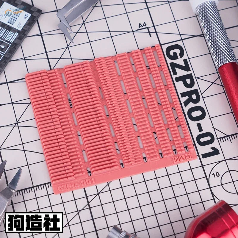 Pink Gzpro-01 cutting mat with 3D-printed details for scale modeling tools
