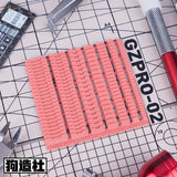 Pink Gzpro-02 3D-printed ruler with grooves for scale modeling tools
