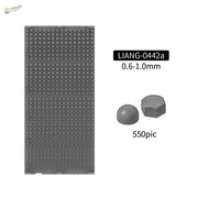 Gray 3D-printed rivets on pegboard for scale models