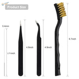3D printer nozzle cleaning kit with black-handled gold-tipped brush tweezers