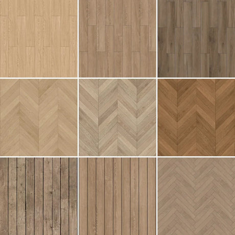 2pcs wooden floor sticker sheets with natural plank, herringbone patterns