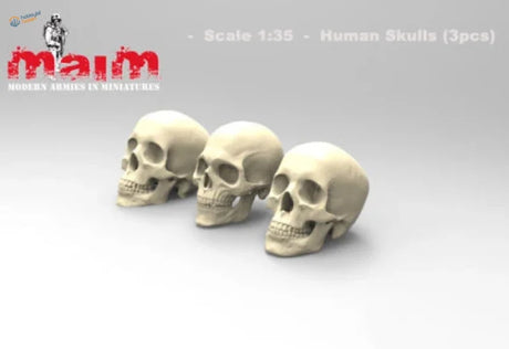 3pcs 1/35 resin skulls set with three beige plastic human skulls
