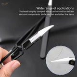 Black-handled reverse tweezers with white tip for delicate parts
