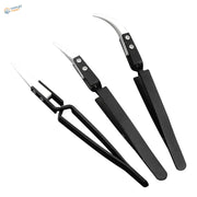 3pcs anti-static reverse tweezers with curved straight tips for delicate parts