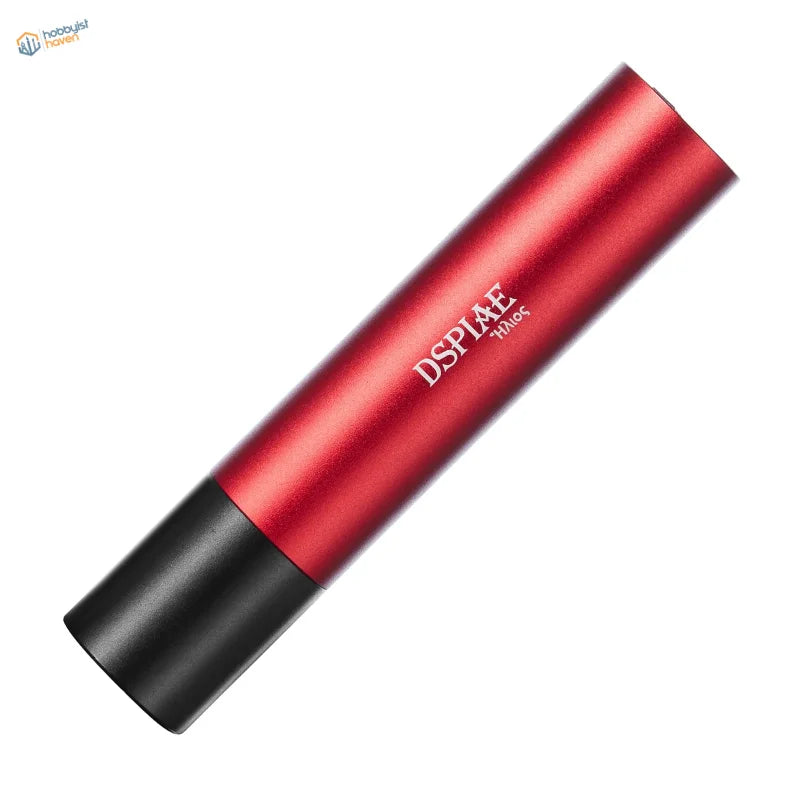 Red 3W ultraviolet light torch with dspiae branding and black cap