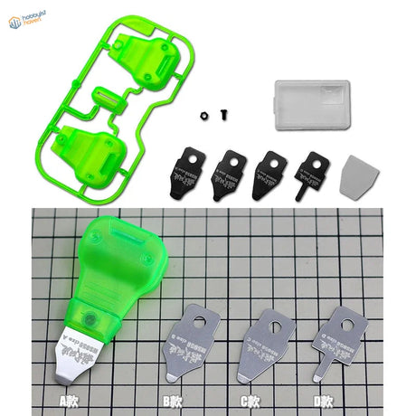 4 in 1 parts separator mold with bright green plastic and 4 metallic inserts a-d for scale modeling tools