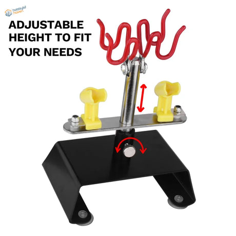 4 Mount Professional Airbrush Holder adjustable-height black metal stand with red yellow grips