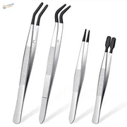 4 Tweezers With Rubber Tips Set: stainless steel precision tweezers