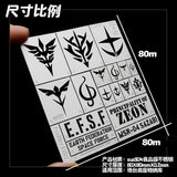 Gundam Zaku garage stencil sheet with Zeon emblems and e.f.s.f. symbols