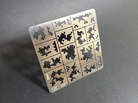 Silver puzzle board with black dragon stencils for 1/35 modern AFV digital camo
