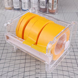 Clear plastic tape dispenser holding five bright yellow masking tape rolls for ustar masking tape dispenser set