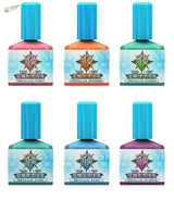 Six 45ml metallic panel liners in vibrant pink, orange, green, cyan, blue, purple