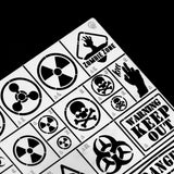 Zombie contamination stencil with skull, biohazard symbols for scale modeling tools