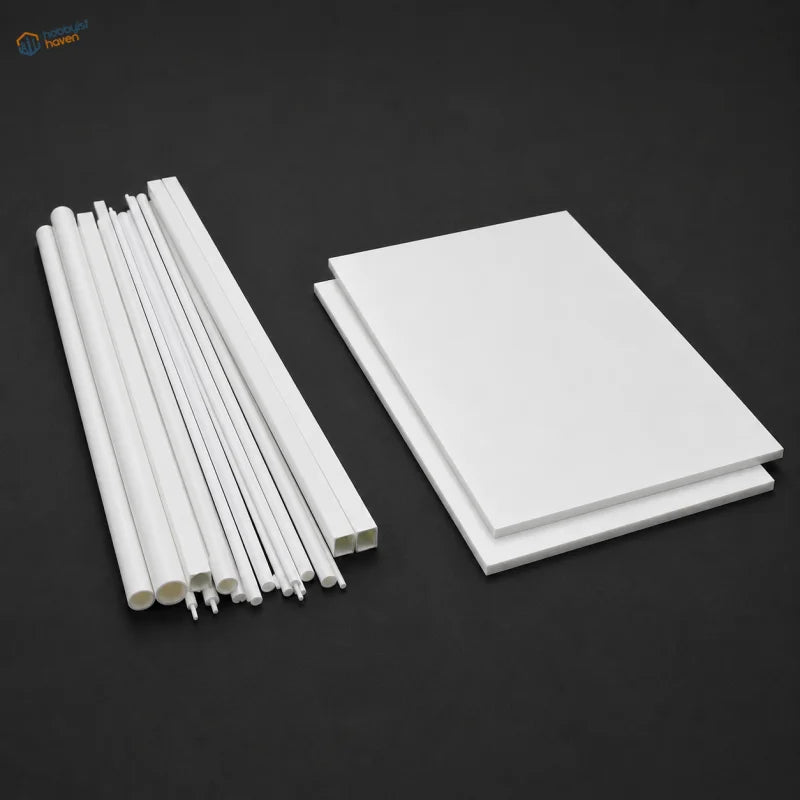 48pcs styrene round and square rods in white plastic varying in diameter for scale modeling projects