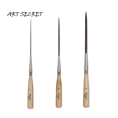 Extra-long liner brushes set with light wood handles for scale modeling tools
