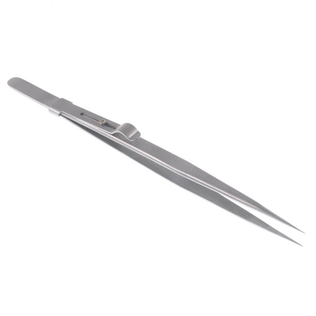 6-inch anti static precision lock tweezers with silver metallic finish