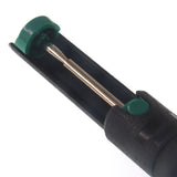 Powerful desoldering pump with black handle, green caps and metallic rod