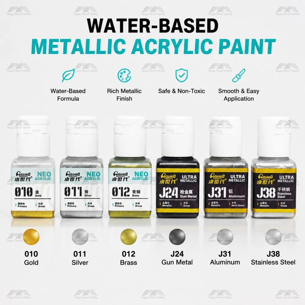 AquaQ 6-farger metallisk akrylmaling sett