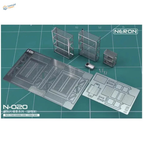 Silver Neron 1/64 storage rack toolbox kit with etched metal shelving