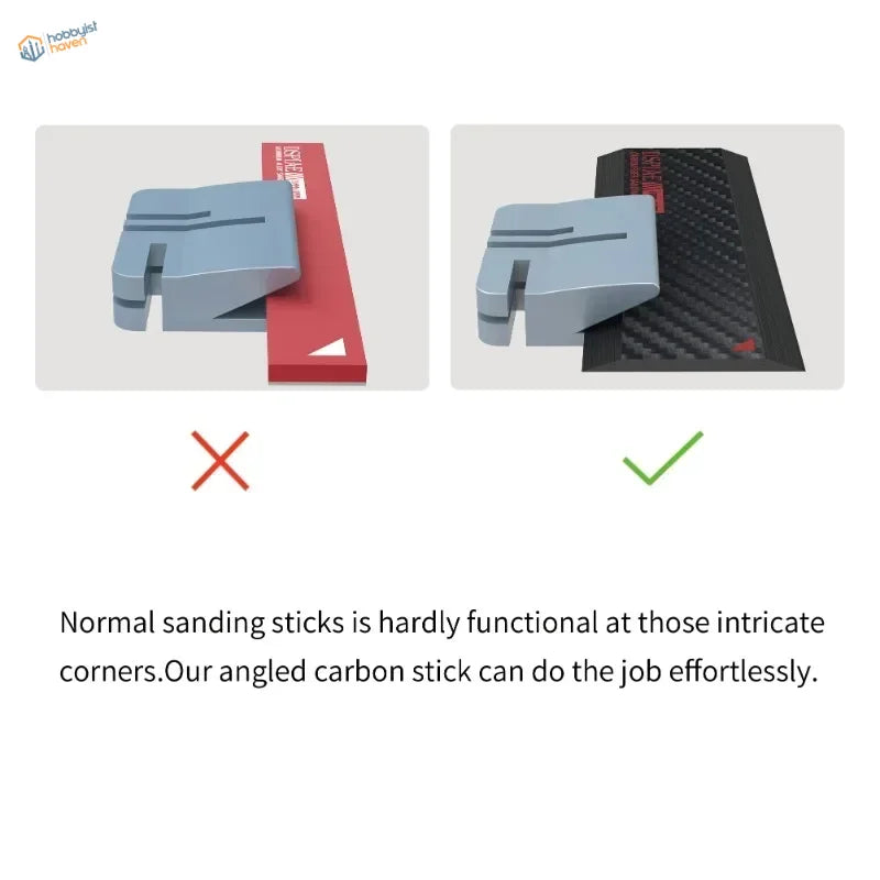 Angled carbon fiber sanding plates with gray body and black base