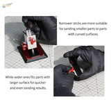 Red and black carbon fiber sanding plates with adjustable sticks