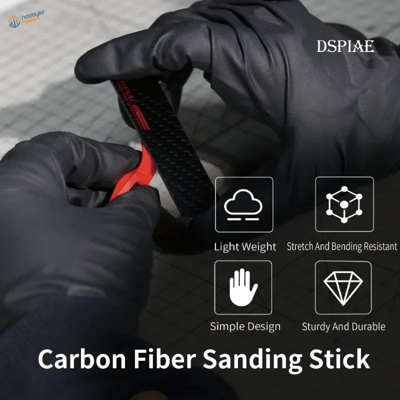 4pcs carbon fiber sanding plates with black sanding stick, red accents