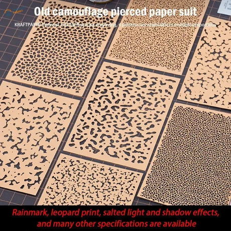 4pcs craft paper marbling stencils with beige kraft camouflage patterns
