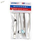 4pcs modeling tweezers set in clear plastic packaging