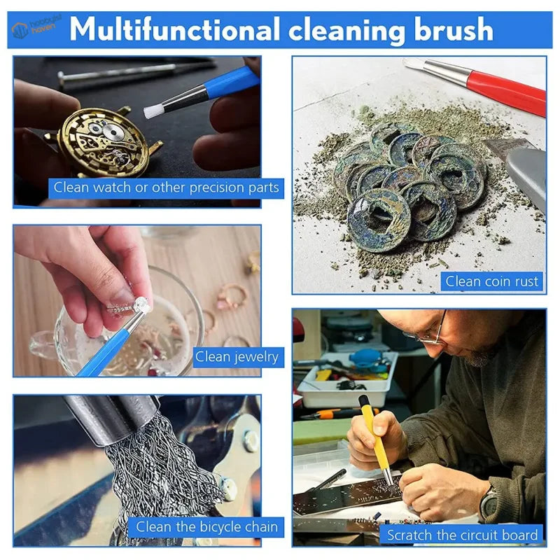 Multifunctional 4pcs brush pen set with blue and red steel wire handles for precision cleaning in scale modeling