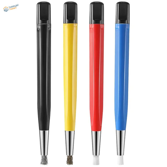 Four colorful brush pen set with steel wire tips and soft bristles for scratches effects in scale modeling
