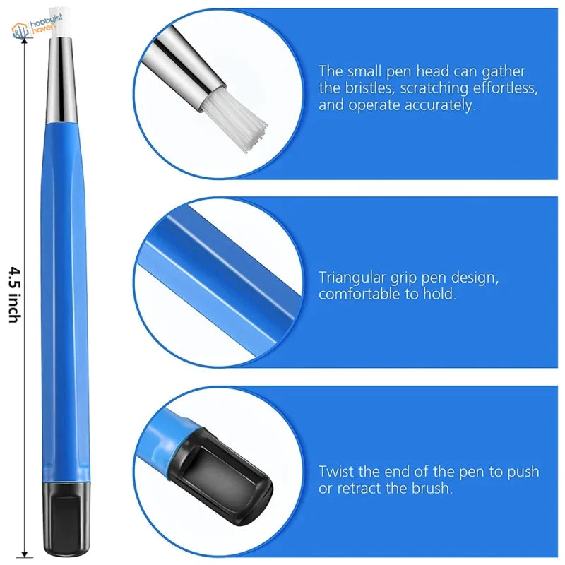 Blue and black brush pen with steel wire tip and triangular grip from 4pcs scratches effects brush pen set for scale modeling